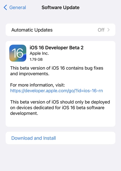 iOS 16 Dev Beta 2 Update
