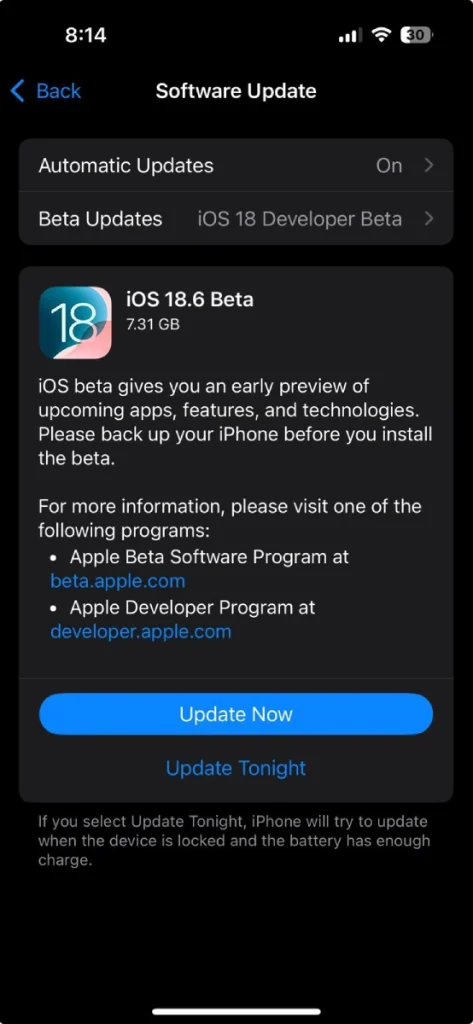iOS 18.6 Beta 1