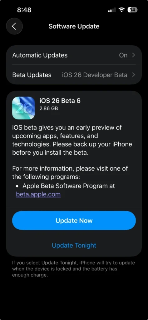 iOS 26 developer beta 6