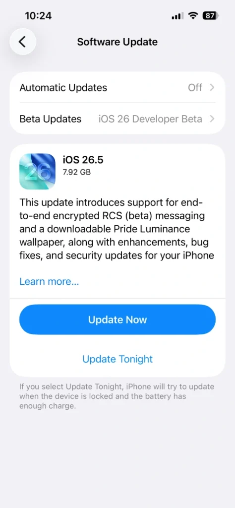 iOS 26.5 RC update